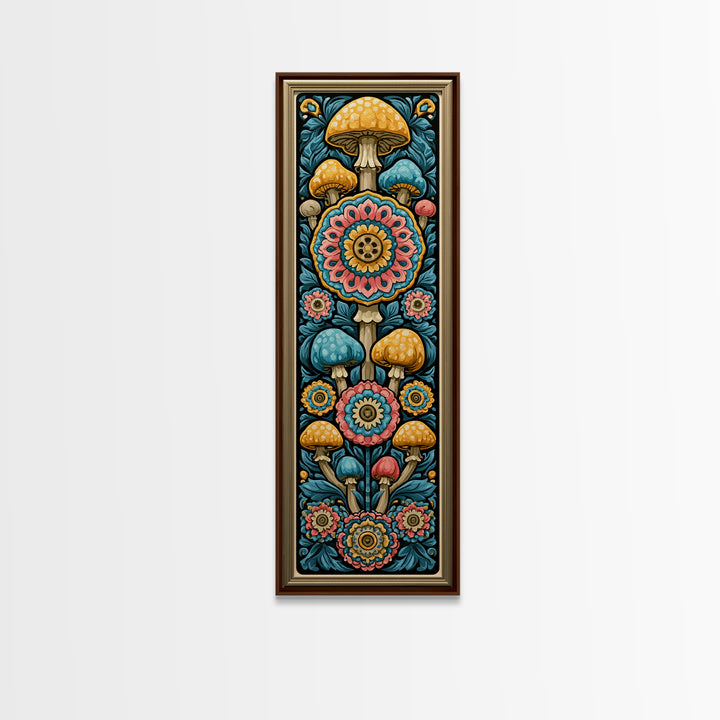 Funky Mushroom and Flower Pattern Canvas Print, Retro Art, Wall Art, Living Room Decor, Fine Art, Retro, Original Art, RET-1x3-35