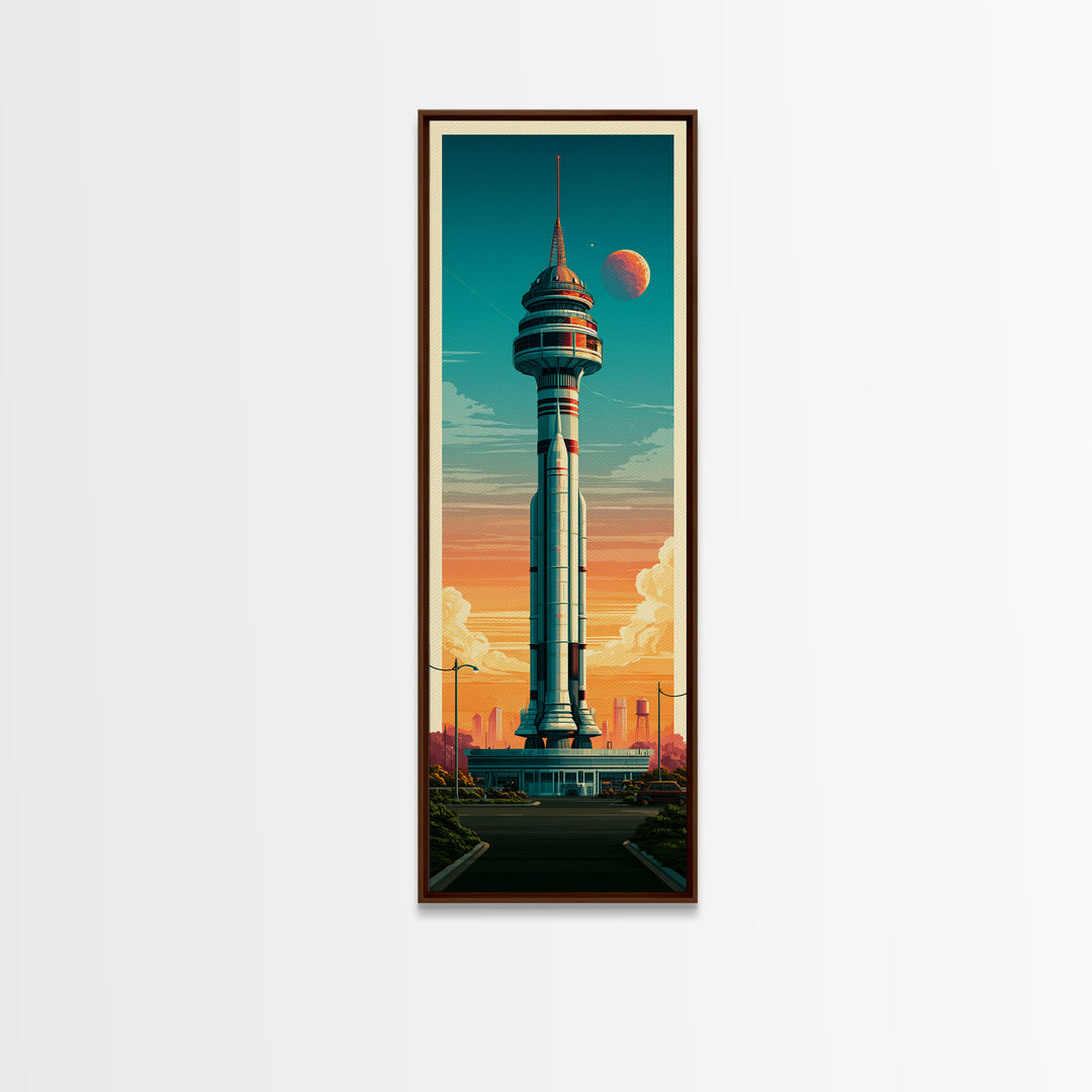 Space Age Rocket Poster Scene Framed Canvas Print, Retro Art, Retro Wall Art, Living Room Decor, Fine Art, Retro, Luxury Decor, RET-1x3-91