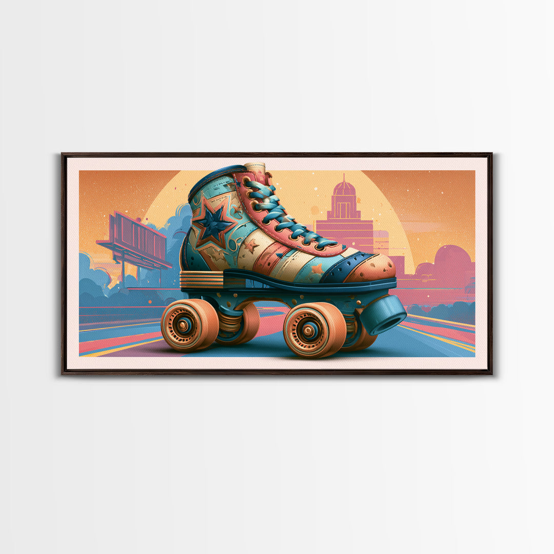 Retro Roller Skate Framed Canvas Print, Retro Art, Mid Century Modern, Living Room Decor, Fine Art, Retro, Dopamine Decor, RET-2x1-72