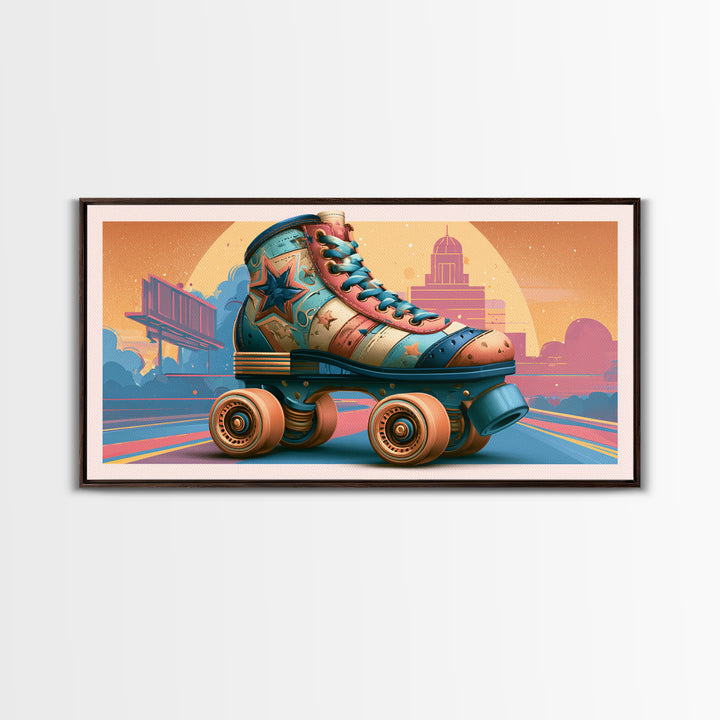 Retro Roller Skate Framed Canvas Print, Retro Art, Mid Century Modern, Living Room Decor, Fine Art, Retro, Dopamine Decor, RET-2x1-72