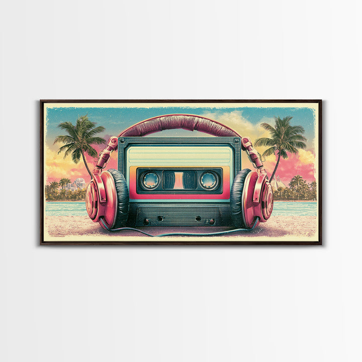 Cassette Tape and Headphones Graphic Canvas Print, Retro Art, Posters, Living Room Decor, Watercolor Art, Retro, Printable Art, RET-2x1-74