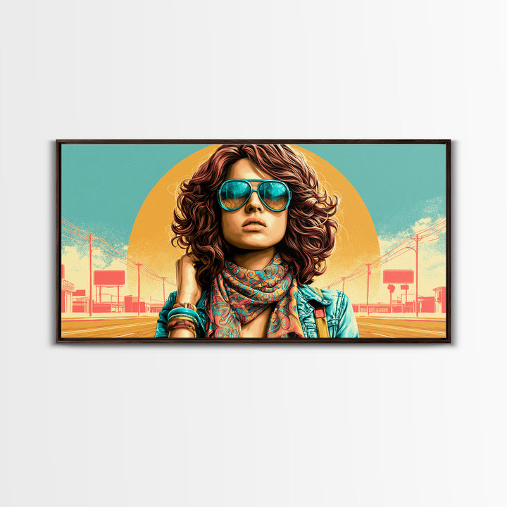 Mod Woman in Sunglasses and Scarf Canvas Print, Retro Art, Apartment Decor, Living Room Decor, Fine Art, Retro, Cat Art, RET-2x1-76