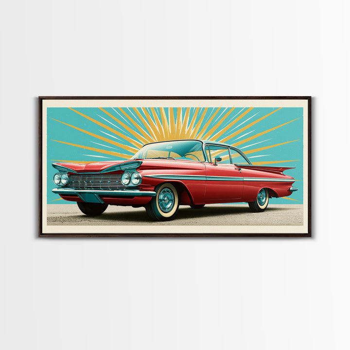 Atomic Starburst Pattern Framed Canvas Print, Retro Art, Contemporary Art, Living Room Decor, Fine Art, Retro, Art Deco, RET-2x1-83