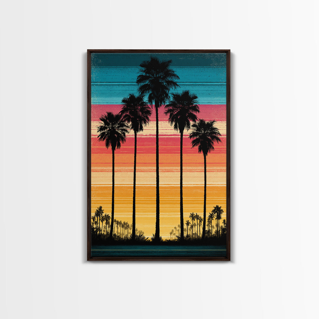70s Sunset Stripes Canvas Print, Retro Art, Floral Wall Art, Living Room Decor, Abstract Art, Retro, Minimalist Decor, RET-2x3-11