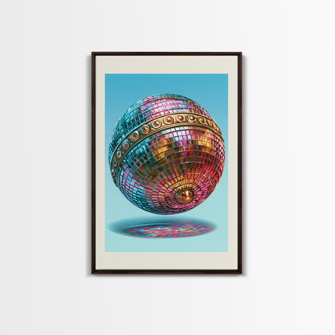 Roller Disco Ball Framed Canvas Print, Retro Art, Contemporary Art, Living Room Decor, Oil Painting, Retro, Art Deco, RET-2x3-21