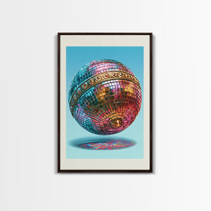 Roller Disco Ball Framed Canvas Print, Retro Art, Contemporary Art, Living Room Decor, Oil Painting, Retro, Art Deco, RET-2x3-21