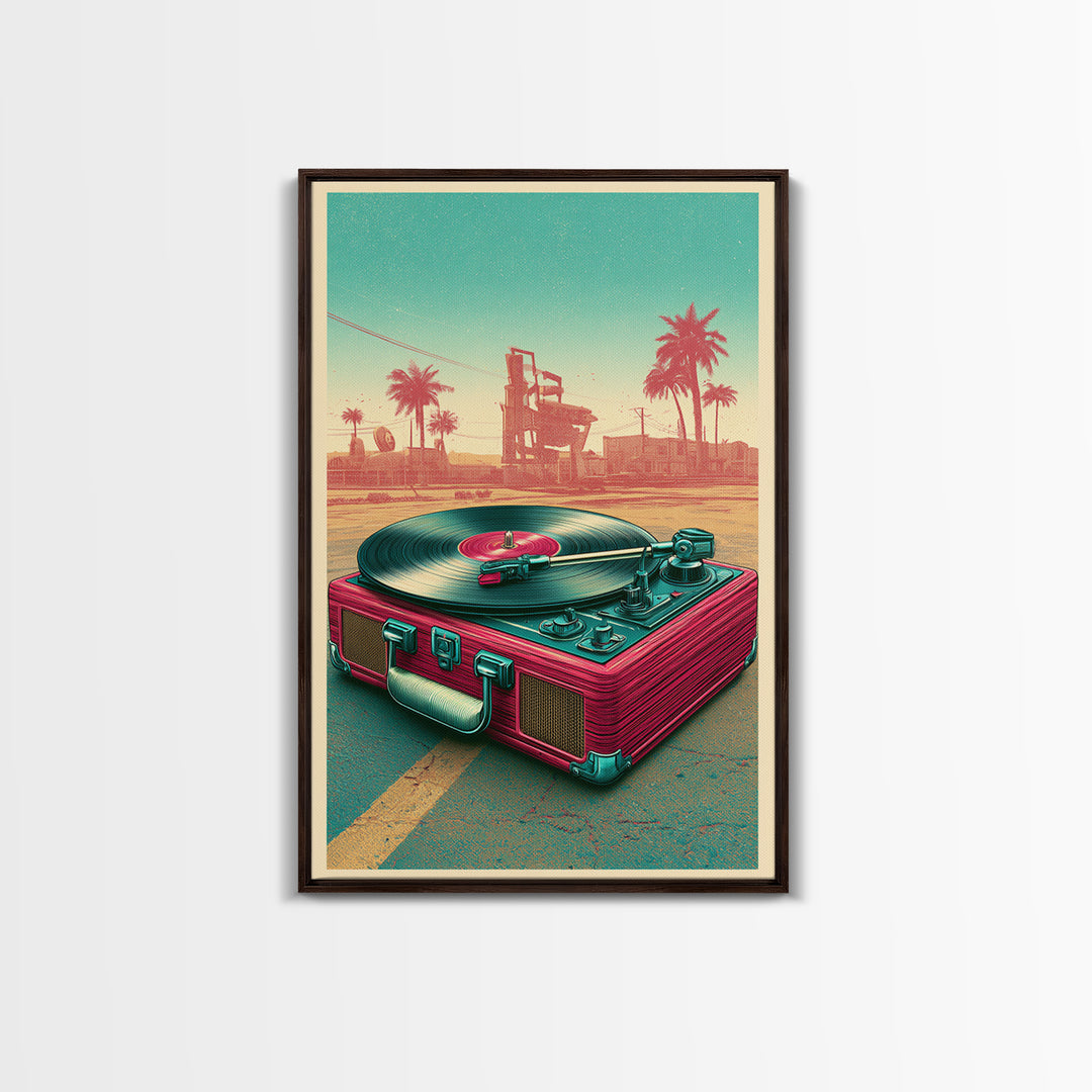 Vinyl Record Player Framed Canvas Print, Retro Art, Wall Art Prints, Living Room Decor, Fine Art, Retro, Whimsical Decor, RET-2x3-68