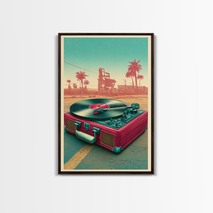 Vinyl Record Player Framed Canvas Print, Retro Art, Wall Art Prints, Living Room Decor, Fine Art, Retro, Whimsical Decor, RET-2x3-68