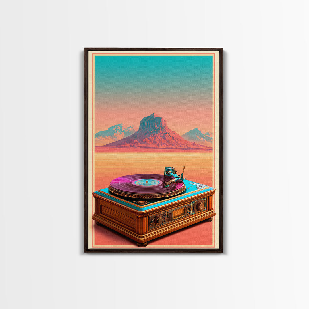 Vinyl Record Player Framed Canvas Print, Retro Art, Gallery Decor, Living Room Decor, Abstract Art, Retro, Contemporary Art, RET-2x3-92