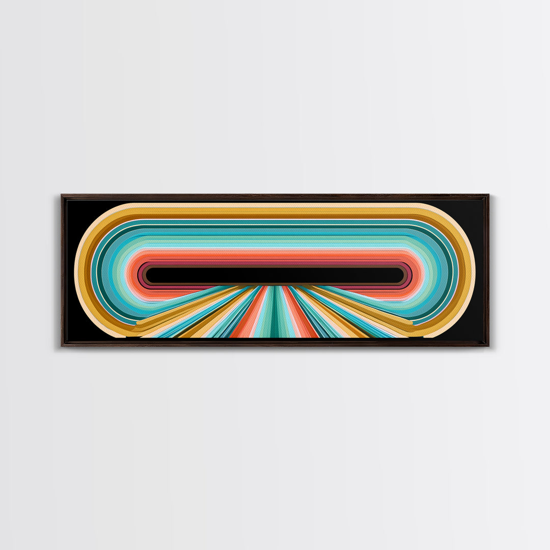70s Rainbow Arch Abstract Framed Canvas Print, Retro Art, Dopamine Decor, Living Room Decor, Abstract Art, Retro, RET-3x1-57