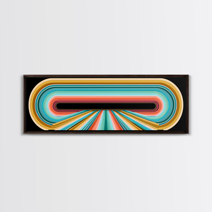 70s Rainbow Arch Abstract Framed Canvas Print, Retro Art, Dopamine Decor, Living Room Decor, Abstract Art, Retro, RET-3x1-57