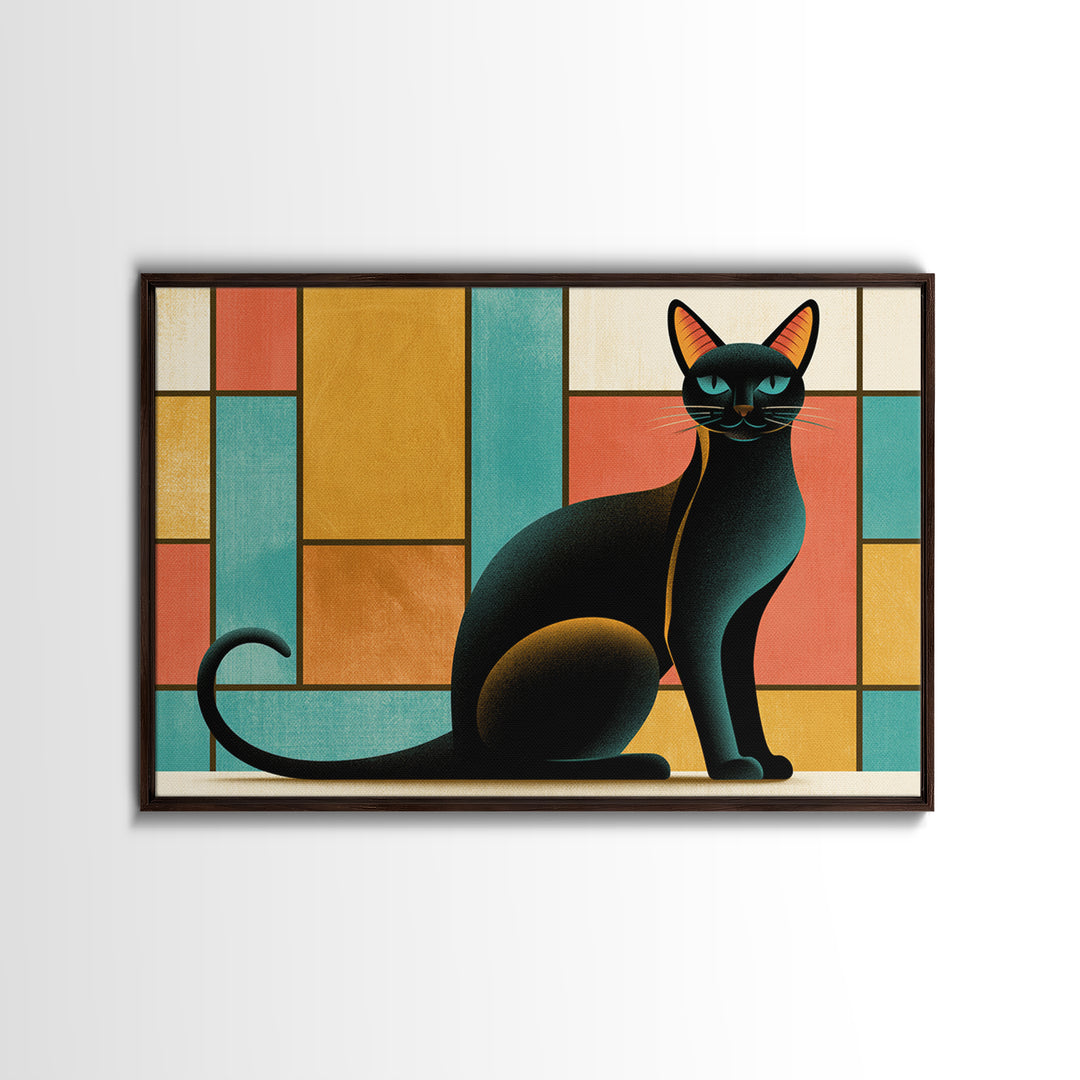 Mid Century Cat Canvas Print, Retro Art, Original Art, Living Room Decor, Abstract Art, Retro, Retro Wall Art, Bedroom Wall Art, RET-3x2-1