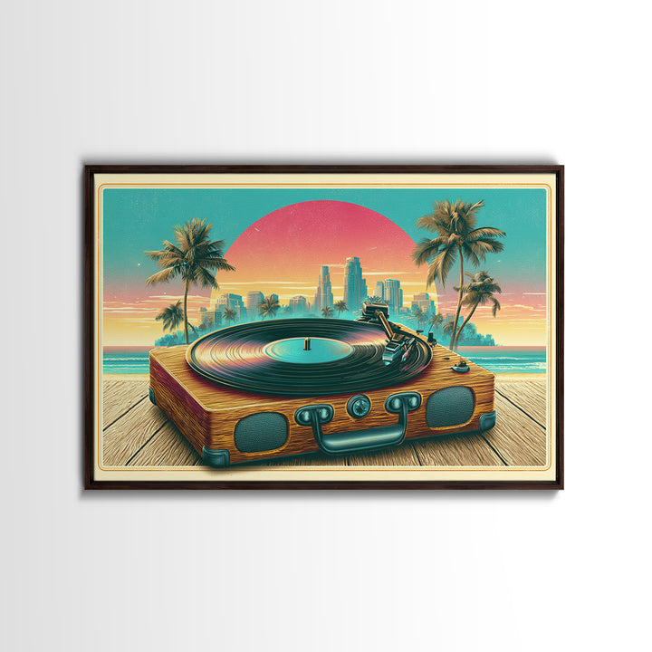 Vinyl Record Player Framed Canvas Print, Retro Art, Abstract Wall Art, Living Room Decor, Oil Painting, Retro, Neutral Decor, RET-3x2-40