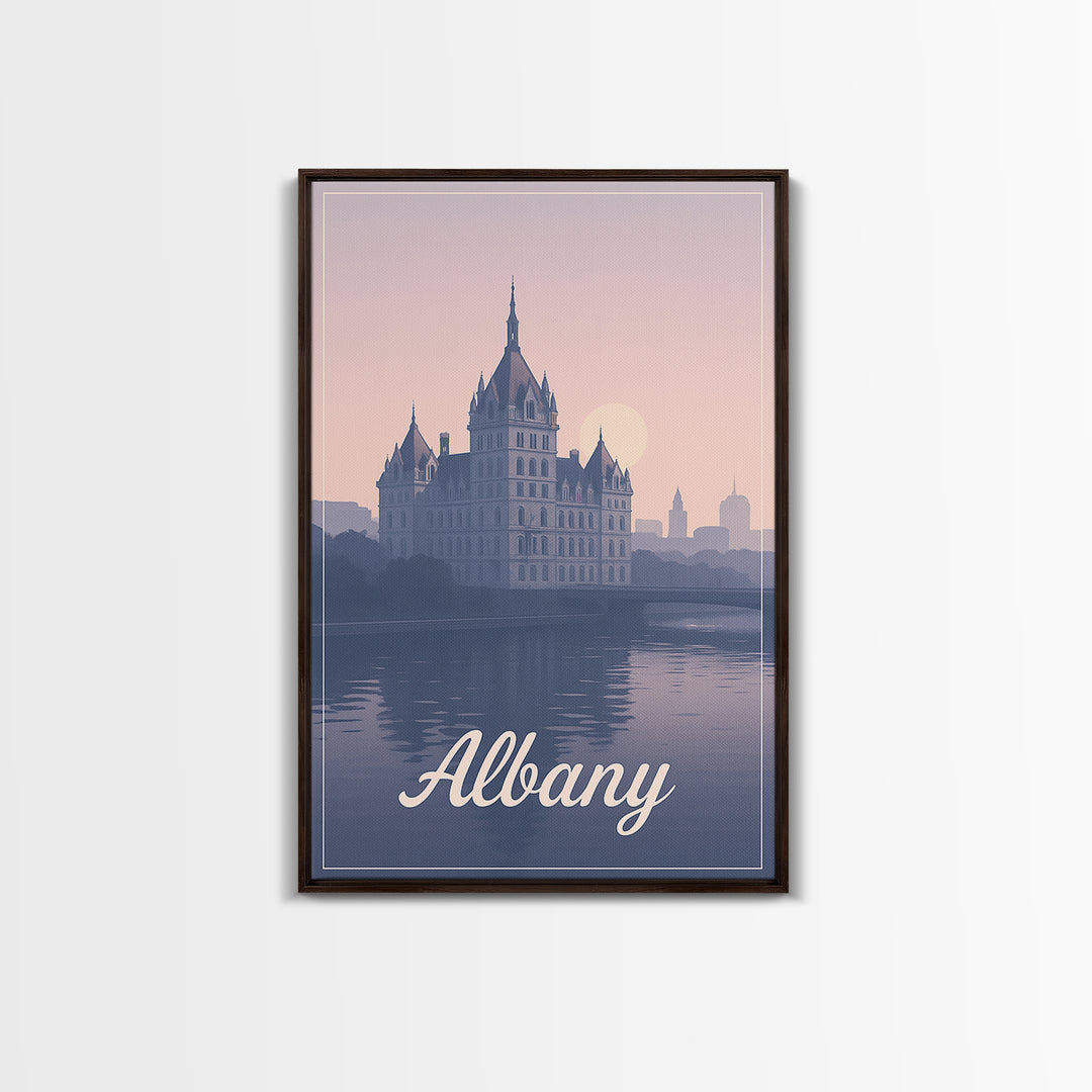 Albany Travel Poster, Framed Canvas Print, Classic Travel Poster Art, Albany Travel Art, Gift For Travelers, Wanderlust Decor, Wall Art