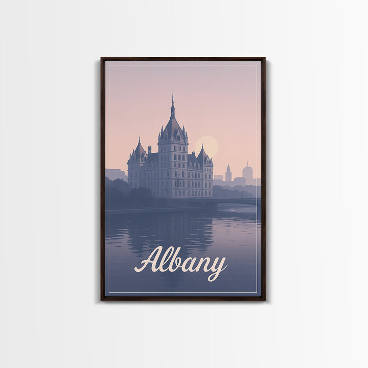 Albany Travel Poster, Framed Canvas Print, Classic Travel Poster Art, Albany Travel Art, Gift For Travelers, Wanderlust Decor, Wall Art