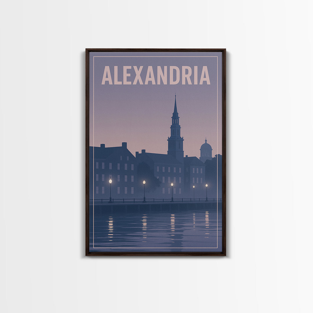Alexandria Virginia Travel Poster, Framed Canvas Print, Mid Century City Wall Art, Alexandria Art Print, Travel Art Print, Wanderlust Decor