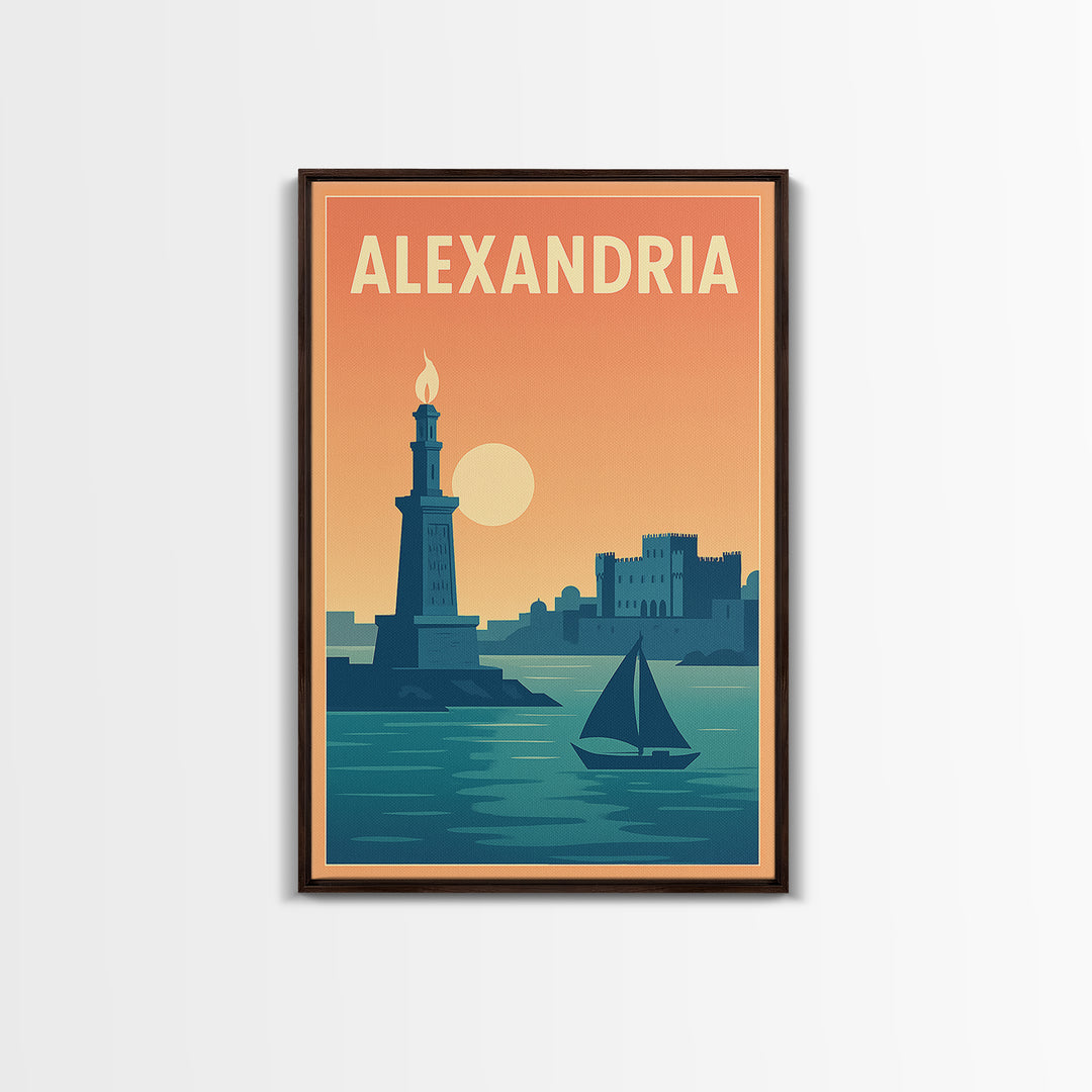Alexandria Travel Poster, Framed Canvas Print, Classic Travel Poster Art, Alexandria Travel Art, City Illustration, Travel Poster Art