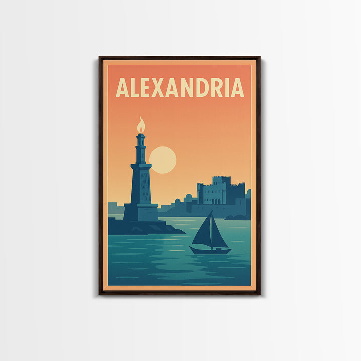 Alexandria Travel Poster, Framed Canvas Print, Classic Travel Poster Art, Alexandria Travel Art, City Illustration, Travel Poster Art