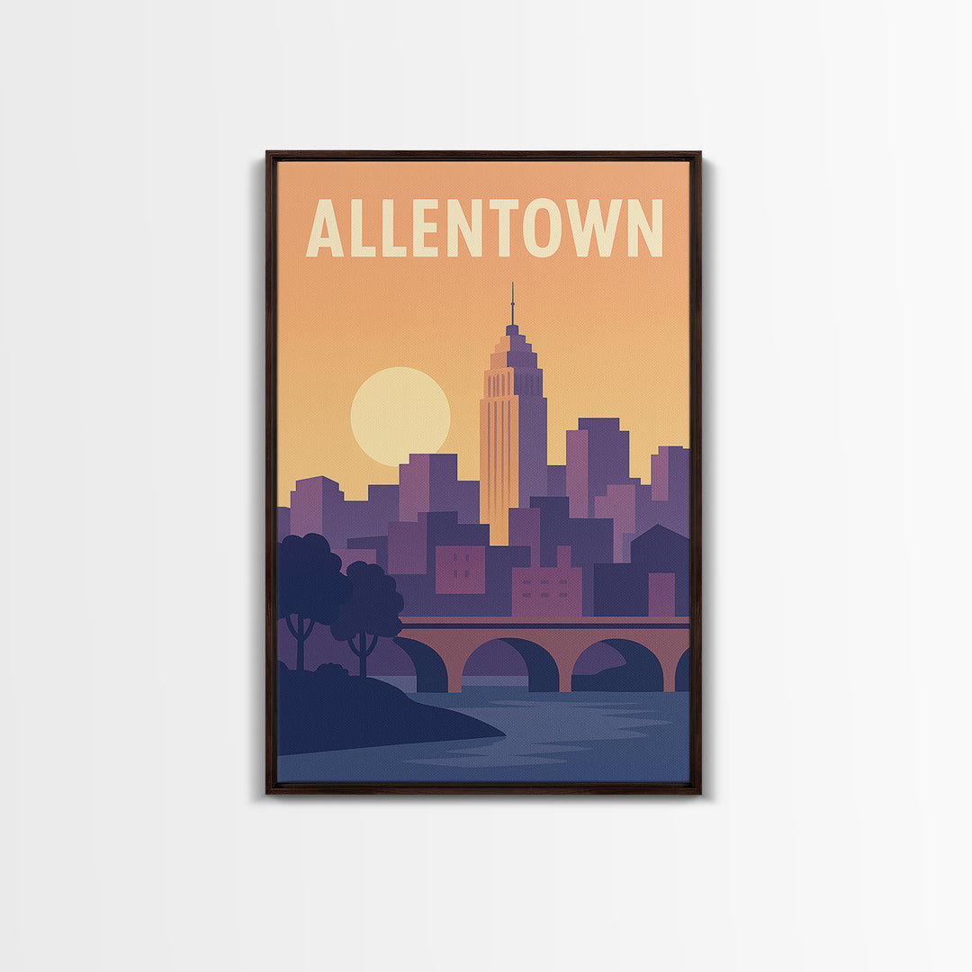 Allentown Travel Poster, Framed Canvas Print, Vintage Travel Poster Art, Allentown Art Print, Vintage City Art, Travel Art Print