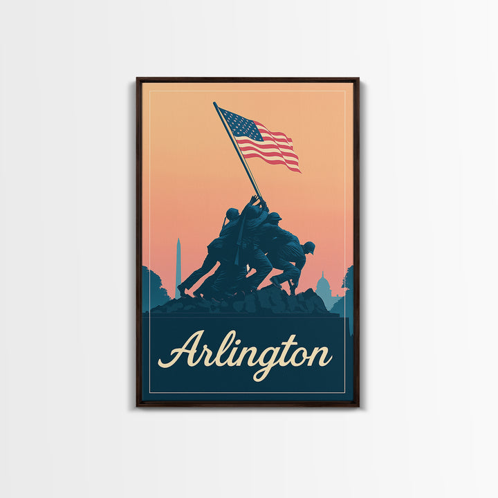 Arlington Texas Travel Poster, Framed Canvas Print, Mid Century City Wall Art, Arlington Wall Art, Eclectic Wall Decor, City Illustration