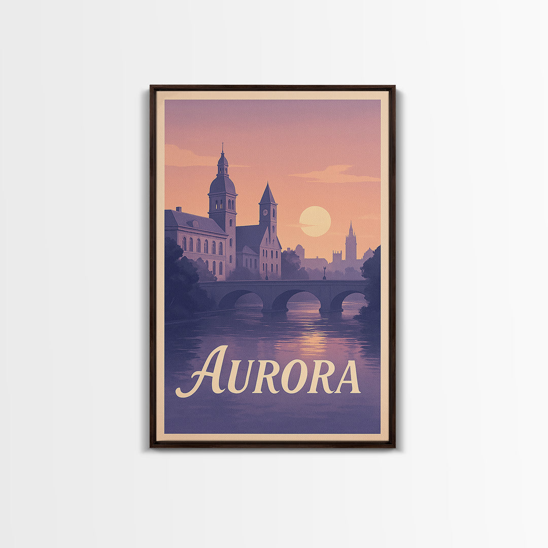 Aurora Travel Poster, Canvas Print, Mid Century City Wall Art, Aurora Wall Art, Gift For Travelers, City Illustration, Travel Wall Art