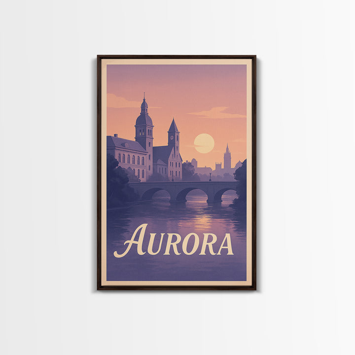 Aurora Travel Poster, Canvas Print, Mid Century City Wall Art, Aurora Wall Art, Gift For Travelers, City Illustration, Travel Wall Art