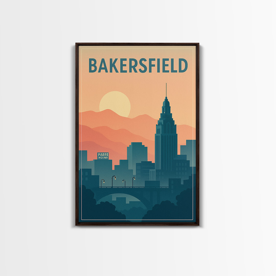 Bakersfield Travel Poster, Canvas Print, Classic Travel Poster Art, Bakersfield Poster Print, City Illustration, Vintage Travel Art