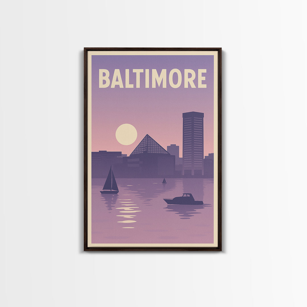 Baltimore Maryland Travel Poster, Canvas Print, Retro Sunset Skyline Art, Baltimore City Art, Travel Print, Vintage City Art, Wall Art