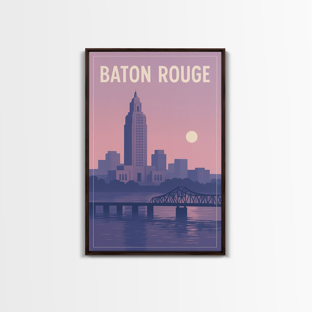 Baton Rouge Louisiana Travel Poster, Canvas Print, Vintage Travel Poster Art, Baton Rouge Art Print, Mid Century Wall Art, Fine Art Print