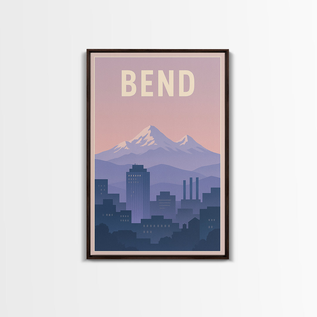 Bend Oregon Travel Poster, Framed Canvas Print, Mid Century City Wall Art, Bend Poster Print, Vintage Travel Art, Fine Art Print, Wall Art