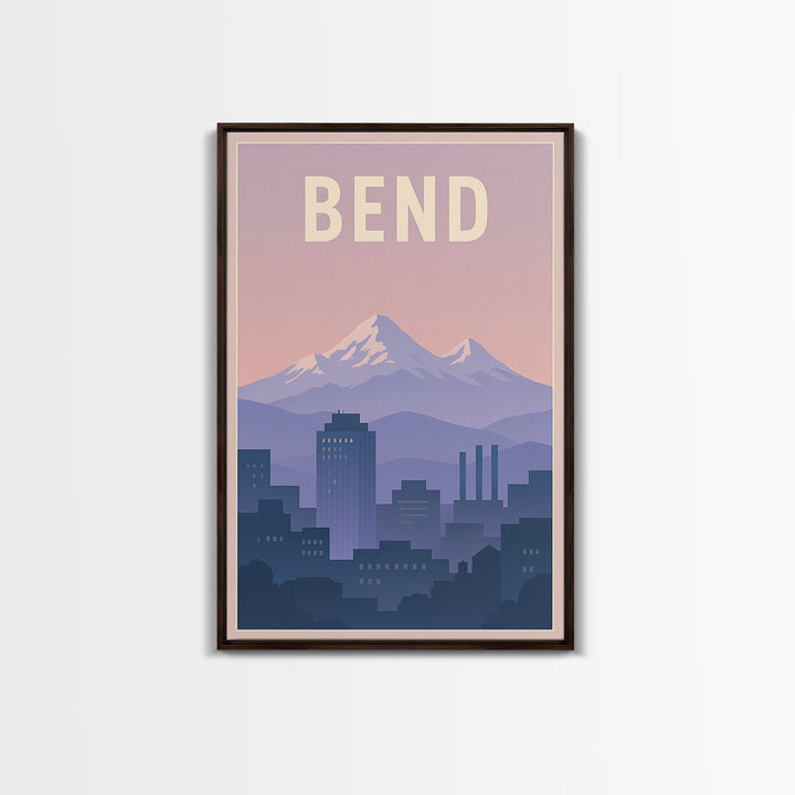 Bend Oregon Travel Poster, Framed Canvas Print, Mid Century City Wall Art, Bend Poster Print, Vintage Travel Art, Fine Art Print, Wall Art