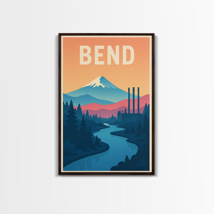 Bend Travel Poster, Canvas Print, Classic Travel Poster Art, Bend Travel Art, City Art Print, Fine Art Print, City Illustration