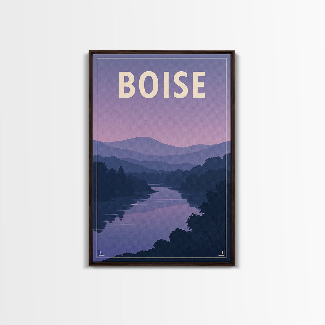 Boise Idaho Travel Poster, Canvas Print, Retro Sunset Skyline Art, Boise Art Print, Wall Decor, Mid Century Wall Art, Travel Poster Art