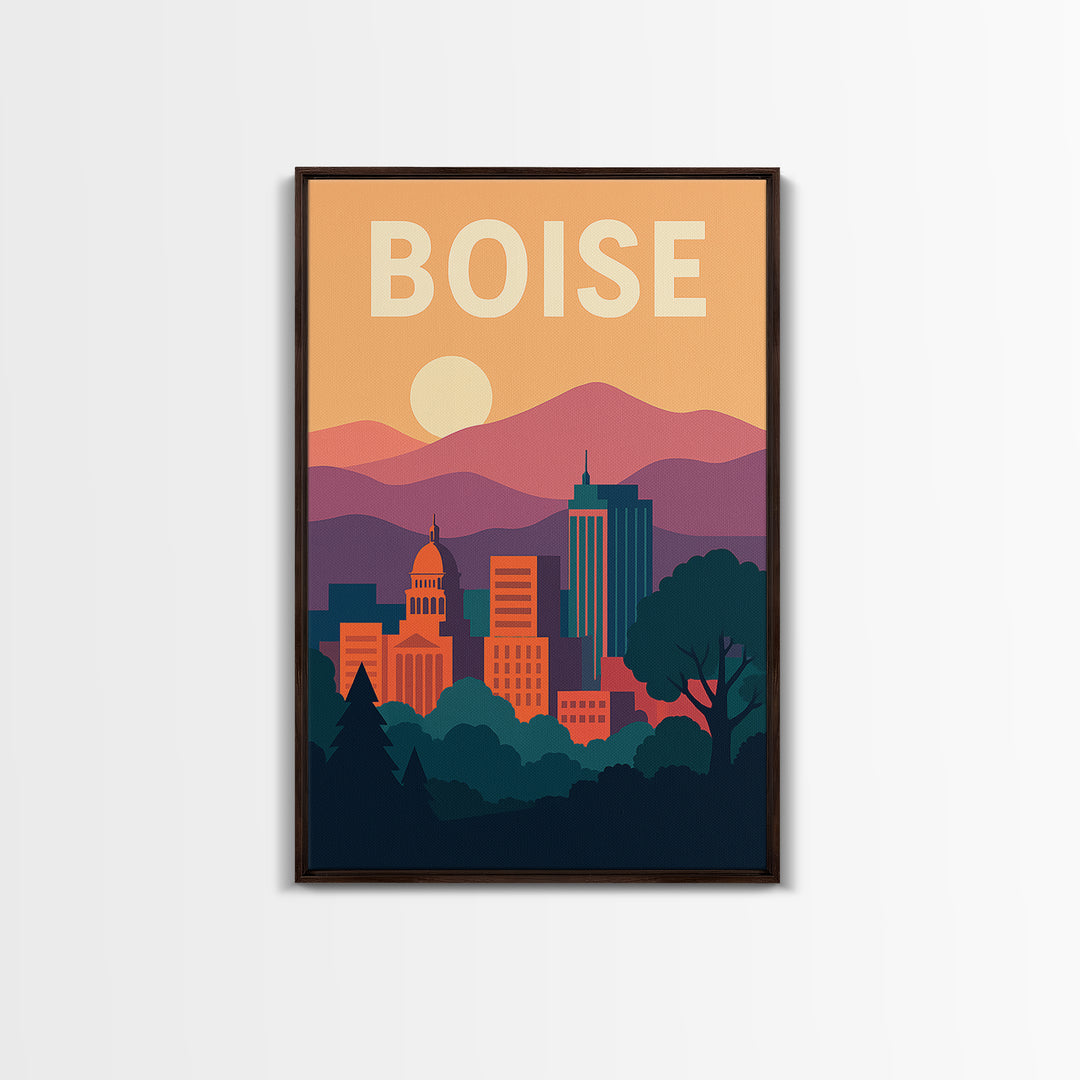 Boise Travel Poster, Framed Canvas Print, Classic Travel Poster Art, Boise Poster Print, Gift For Travelers, Living Room Wall Art