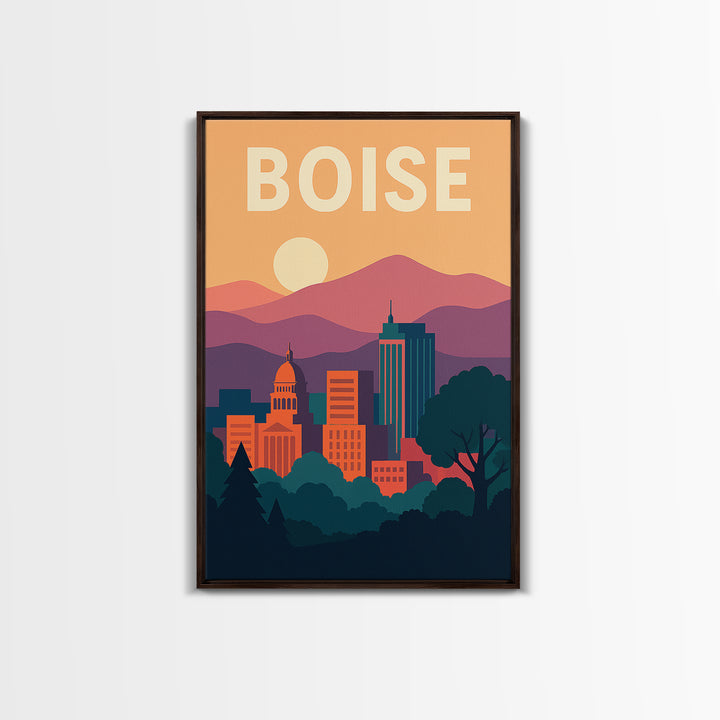 Boise Travel Poster, Framed Canvas Print, Classic Travel Poster Art, Boise Poster Print, Gift For Travelers, Living Room Wall Art