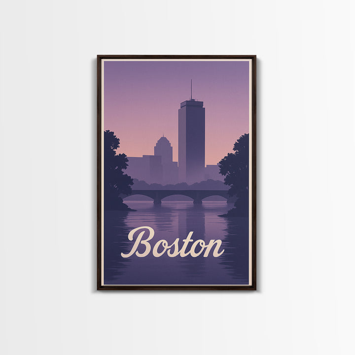 Boston Travel Poster, Canvas Print, Retro Sunset Skyline Art, Boston Travel Art, Living Room Wall Art, Vintage Travel Print, Travel Gift