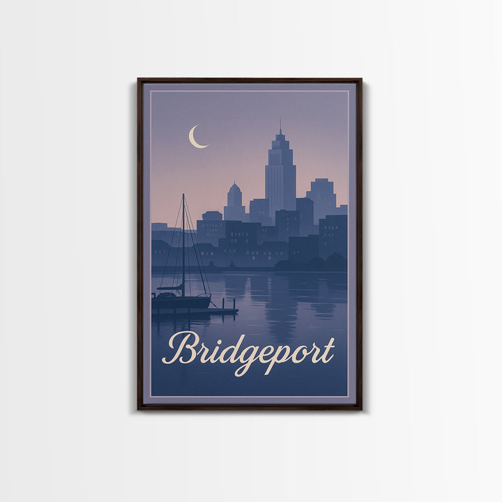Bridgeport Travel Poster, Framed Canvas Print, Mid Century City Wall Art, Bridgeport City Art, Wanderlust Decor, Retro Travel Print