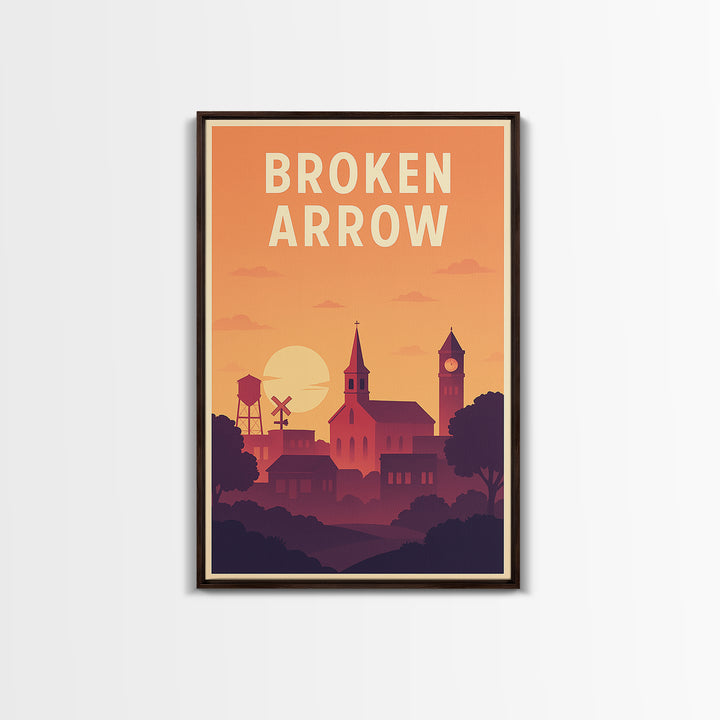 Broken Arrow Travel Poster, Framed Canvas Print, Classic Travel Poster Art, Broken Arrow Poster Print, City Travel Prints, City Art Print