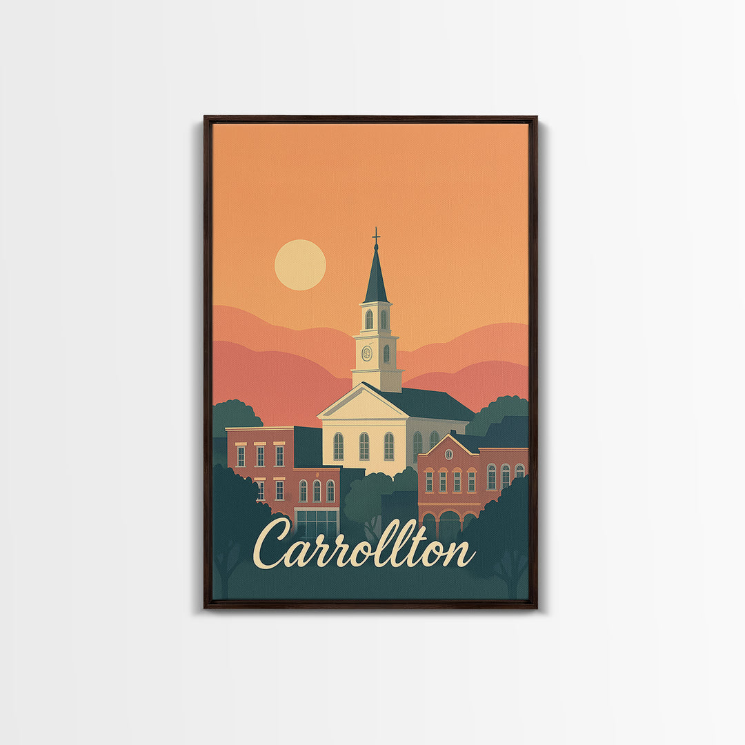 Carrollton Texas Travel Poster, Canvas Print, Mid Century City Wall Art, Carrollton Travel Art, Travel Poster Art, Vintage Travel Art