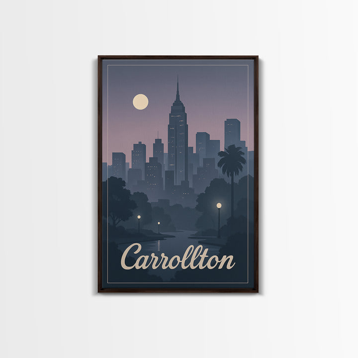 Carrollton Travel Poster, Canvas Print, Mid Century City Wall Art, Carrollton Travel Art, City Illustration, Home Office Decor