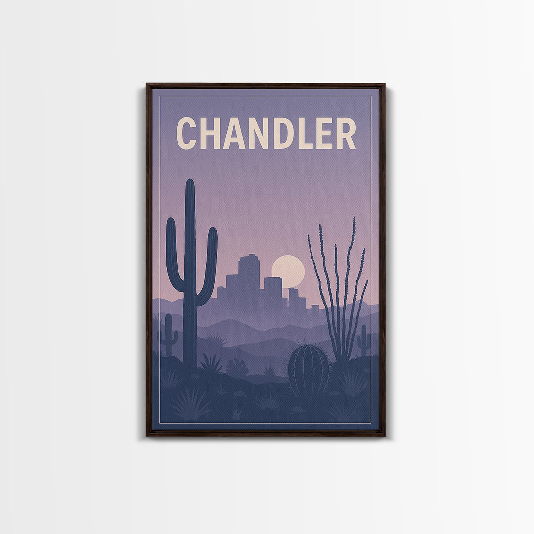 Chandler Arizona Travel Poster, Canvas Print, Retro Sunset Skyline Art, Chandler Wall Art, City Art Print, Travel Poster Set, Poster Print