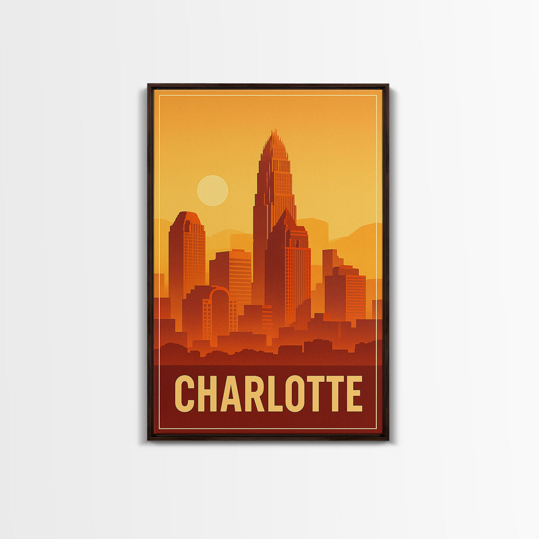 Charlotte North Carolina Travel Poster, Canvas Print, Classic Poster Art, Charlotte Art Print, Wall Decor, Wanderlust Decor, Landscape Art