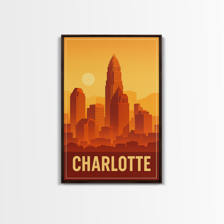 Charlotte North Carolina Travel Poster, Canvas Print, Classic Poster Art, Charlotte Art Print, Wall Decor, Wanderlust Decor, Landscape Art
