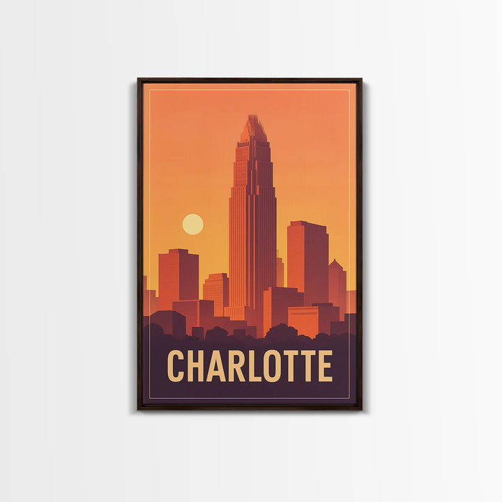 Charlotte Travel Poster, Framed Canvas Print, Classic Travel Poster Art, Charlotte Art Print, Home Office Decor, Mid Century Wall Art