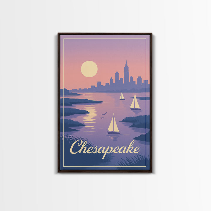 Chesapeake Travel Poster, Framed Canvas Print, Classic Travel Poster Art, Chesapeake Wall Art, Modern Wall Decor, Retro Travel Print