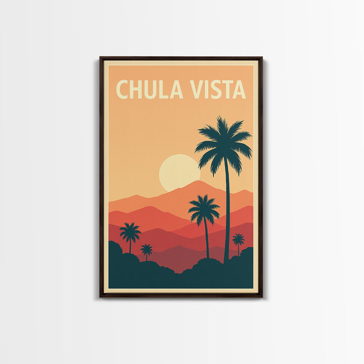 Chula Vista Travel Poster, Framed Canvas Print, Retro Sunset Skyline Art, Chula Vista Poster Print, Vintage City Poster, City Art Print