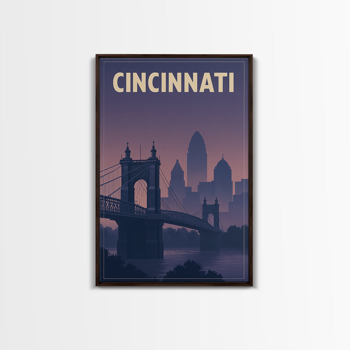 Cincinnati Ohio Travel Poster, Framed Canvas Print, Classic Travel Poster Art, Cincinnati Wall Art, Mid Century Wall Art, Travel Poster Set