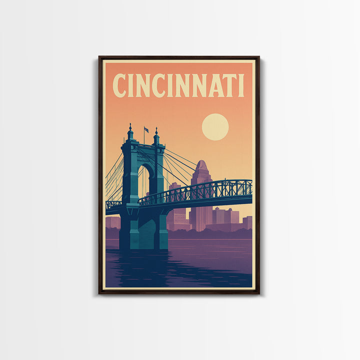 Cincinnati Travel Poster, Canvas Print, Mid Century City Wall Art, Cincinnati Wall Art, Gift For Travelers, Travel Art Print, Art Print