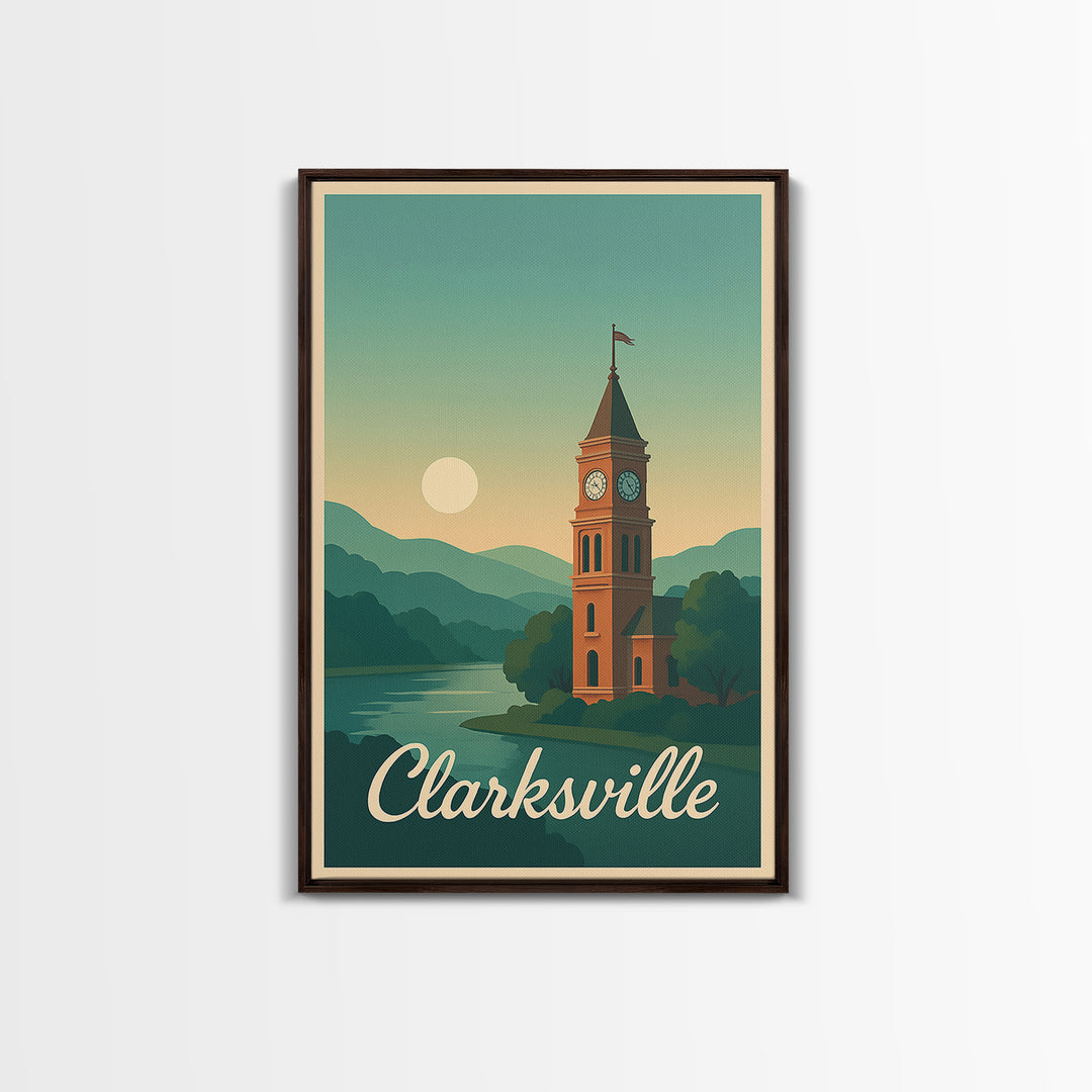 Clarksville Tennessee Travel Poster, Canvas Print, Mid Century City Wall Art, Clarksville Poster Print, Wall Decor, Mid Century Wall Art