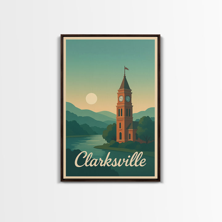 Clarksville Tennessee Travel Poster, Canvas Print, Mid Century City Wall Art, Clarksville Poster Print, Wall Decor, Mid Century Wall Art